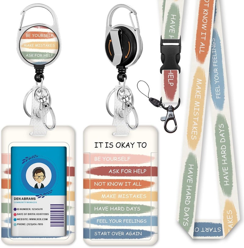 GIANCOMICS Inspirational Quote Lanyards for Id Badges, Cute ID Badge Holder with Lanyard Badge Reel Retractable, Teacher Lanyard with ID Holder Keychain Clip Name Tag ID Card Holder for Women Gift - Image 1